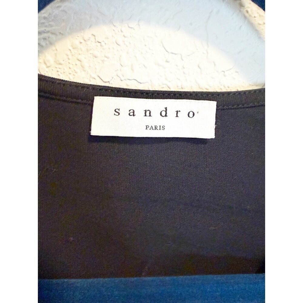 Sandro Paris Womens V Neck Pleated Top Short‎ Sleeve In Cotton Black Size S - Picture 7 of 8
